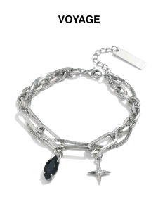 ZHENGZHAO | Mens Star Cross Double-Wrap Black Zircon Hand Chain