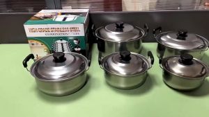 Stainless Steel Silver Caserol Double Handle Soup Pot Kitchen Cooking Ware 5PCS/SET
