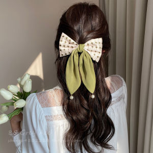 Summer Butterfly Knot Large Elastic Hair Ties Womens Style Spring Clamp Rubber Band Hair Rope Hair Clip Hair Hoop Green Matcha