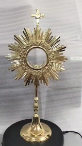 Catholic Brass Monstrance 18.5 Inches Polished Brass Eucharistic Adoration Church Altar Religious Vessel