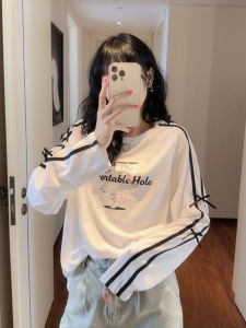 Plus Size South Korea Womens Summer New Arrival Plus Size Ladies Side Ribbon Three-Dimensional Bows Cartoon Rabbit Print Long Sleeves T-shirt
