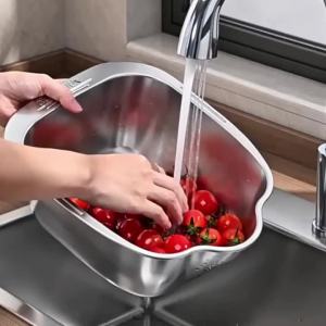 Rice Washer Strainer Bowl Stainless Steel 304 Washing Bowl with Side Drainers  for Cleaning Rinsing Fruits Vegetables And Beans