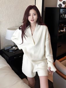 DANTING | Stylish Lazy Style Korean Chic Knitted Sweater and Shorts Two-Piece Set