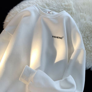 Mens Fleece Lined Thickened Long Sleeve Sweatshirt Autumn Winter New Style Casual Comfortable Cotton Polyester Blend T-Shirt