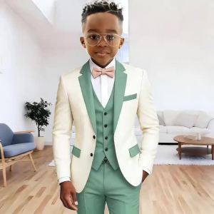 Boys Suits Jacket Vest Pants 3 Piece Set Formal Wedding Tuxedo Fashion Clothes for Kids Notched Lapel Blazer Child Clothes