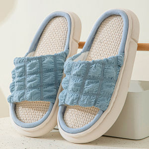 Cotton Slippers Linen Bubble Cotton Indoor Non-Slip Couples Men Women Home Use Step Sensation Cotton Slippers Cute Home Shoes