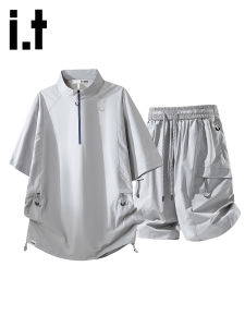 izzue | Big Size Simple Style Summer Sportswear Set for Men Breathable Quick Dry Ice Silk