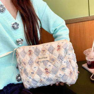 Portable Cosmetic Bag Womens Handbag Small Accessories Storage Bag Private Collection Textured Korean Style Cotton Print