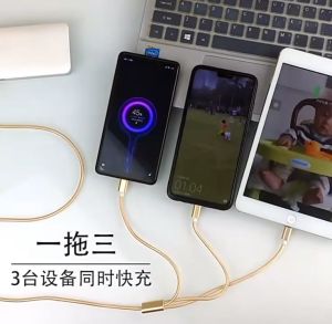 3in1 USB Cable Braided Multiple USB Fast Charger Cord (120cm) With IOS Lightning / Micro V8 / Type C type-c