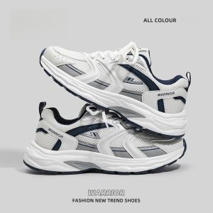 Warrior | Mens Breathable Mesh Running Shoes Spring Autumn New Style Casual Dad Shoes Couple Retro Sports Sneakers Round Toe Rubber Sole