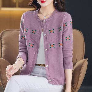 round Neck Knitted Short Base Layer Open Cardigan Womens Loose Fashionable Commute Sweater Jacket Thickened Spring Autumn New Style