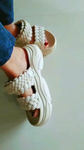 Sandal Wanita Kekinian Sendal Jelly Wedges Eva Ruber Motif Tenun Simpel Tali Belakang Anti Slip