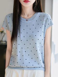 เสื้อยืดคอกลมแขนสั้นถักไหมน้ำหนักเบาสำหรับผู้หญิงในช่วงฤดูร้อนปี 2025 เสื้อเชิ้ตทรงหลวมๆ สไตล์วันพีซสไตล์สาว