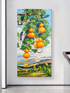 New Chinese Style Hand-Painted Gourd Decorative Artwork Five Fortunes Arrival Entrance Wall Hanging Pictures Living Room Crow on Branch