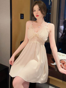 เซ็กซี่ลูกไม้ Bralette ฤดูร้อนผ้าไหมน้ําแข็งชุดนอนชุดผู้หญิงพร้อมกระโปรงสั้นคอวีและแผ่นหน้าอก