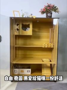 F&G บ้านแมว กรงแมววิลล่าแมว ไม้เนื้อแข็งตู้แมว แมวปีนเขากรอบพื้นที่ขนาดใหญ่หรูหรา ตู้โชว์ไม้เนื้อแข็ง โต๊ะข้างเตียง วิลล่าแมวขนาดใหญ ฟรีกระถางทรายแมว