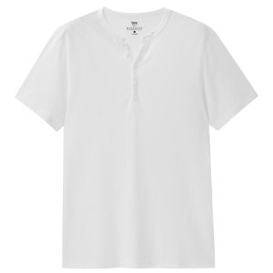 Giordano | Retro Summer Cotton Solid Color Henley Neck Short Sleeve T-shirt