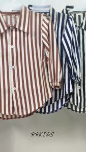 Pakaian Anak Perempuan Setelan Salur Cringkle Polos 1-10 Tahun Lengan Panjang Lentur Ringan