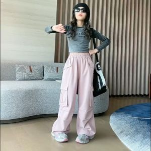 New Cargo Pants For Kids 5-16Yrs Wide Leg Fashion Korean Style 4 Pockets Design Loose Casual Outfit Christmas OOTD High Quality Trendy Fashion Pants