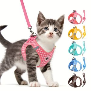 Xuderong Pet Vest Harness Leash Adjustable Vest Dog Harness Collar Reflective Chest Strap Leash Harnesses With Traction Rope XS/S/M/L