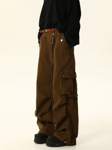 WILDAZI | American Retro Dark Brown Loose Fitting Pants
