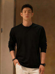 เสื้อยืดคอกลมแขนยาวผู้ชาย ทรงหลวม สไตล์ลำลอง ผ้าฝ้ายแท้ ทรงปกติ ฤดูใบไม้ร่วง 2025 ความหนาปกติ