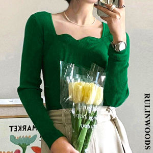 RULINWOODS 4 Màu Hàng Mới Về Áo Dệt Kim Phong Cách Hàn Quốc Cho Nữ Áo Sơ Mi Dài Tay