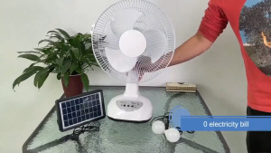 YEELITE Solar Desk Fan 12 Inches AC-DC Energy Emergency Charger Fan Rechargeable with Bulb