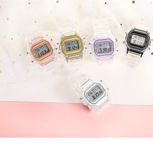SEA JJT Trendy Transparent Square Digital Watch for Women Students with Waterproof LED Display