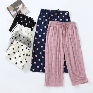 New 2021 Womens Modal Sleepwear Seven-Foot Loose Thin Home Pants round Dot Ice Silk Can Be Worn outside Comfortable Home Pants