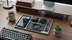 Aluminum & Felt Desk Organizer Tray Multi-Pocket Valet Tray for Phone Keys Pens Office Supplies EDC Storage for Home & Office