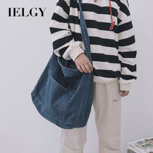 Ielgy Túi vải denim công suất lớn một túi đeo vai phiên bản Hàn Quốc túi đa năng hợp thời trang