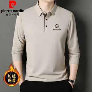 Áo Thun Polo Cổ Polo Lót Lông Cừu Pierre Cardin 2025 Dành Cho Nam Mùa Thu Đông Dài Tay Ấm Áp Bằng Lụa Tơ Tằm Thường Ngày