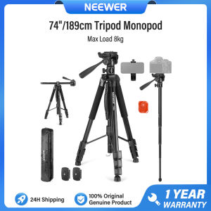 NEEWER 74"/189cm Video Tripod Monopod with Phone Holder 3 Way Pan Tilt Head with Bluetooth Remote Shutter Max Load 8kg TP05