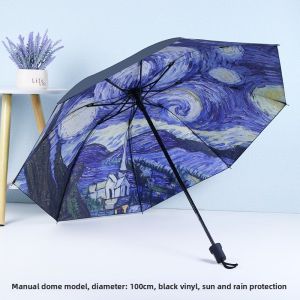 Van Gogh Sunflower Automatic Umbrella Women High Aesthetic Dual Purpose Sunny Rain Sunscreen UV Protection Sunshade Umbrella