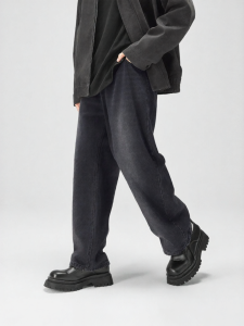 BODYDREAM | Fade Denim Pants with Cat Scratch Texture  Straight Casual Trousers