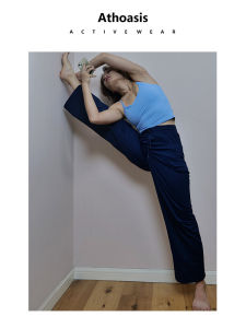 กางเกงโยคะทรงหลวมเอวสูง ทรงตรง ทรงขากว้าง สายรัด กางเกงขายาวลำลองสำหรับผู้หญิง ระบายอากาศได้ดี แห้งเร็ว ดูดซับเหงื่อ