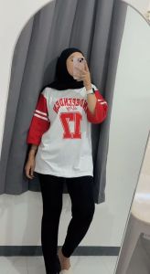 NAMINA - Kaos Merah Putih Edisi Agustusan Model Oversize Atasan Wanita Jumbo Lengan 3/4