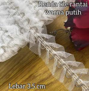 Per 2 meter renda tile mutiara rantai warna putih silver lebar 3.5 cm