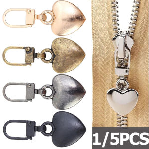 5PCS Zipper Pull Head Universal Heart-Shaped Detachable Replacement Metal Zipper Head DIY Luggage Clothing Sewing Zipper