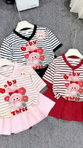 Set bộ váy hè-có lót quần cho bé gái 7-40kg in Babythree  set bộ áo cộc tay và chân váy vải mền mát