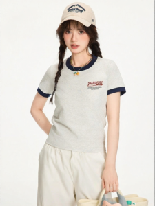 Gbiaior | Body Slimming American Style Letter Print Splice Short Sleeve T-Shirt