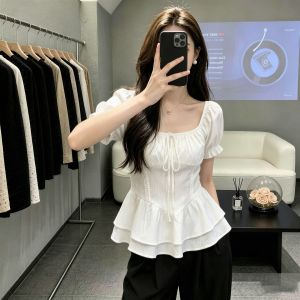 SHUAIYUE | Áo Blouse Ôm Eo Voan Tay Bồng Cổ Vuông