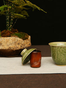 ฝาชามชาไม้ไผ่ลายกระดูกสัตว์จีนทำมือ ฝาชามชา ชุดเครื่องเข้าชามชา สำหรับร้านกาแฟ บ้าน สวน ที่พัก อุปกรณ์งานฝีมือ