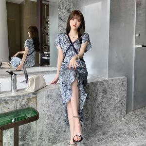 ZYHT eravogue Đầm hoa satin dài chân váy dài hàn quốc Đầm cô gái mũm mĩm đầm tiểu thư sang chảnh đầm maxi đi biển bigsize 4036