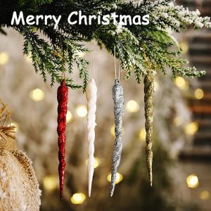 5pcs/set 13cm Creative Clear Gold Silver Icicle Pendant Christmas Tree Hanging Ornament DIY Christmas Winter Party Home Deco Supplies