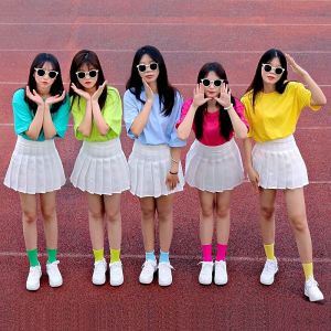 Candy Colored Short Sleeve T-Shirt Set Best Friends Dance Wear Womens Print Cotton round Neck Pullover Summer Fashion