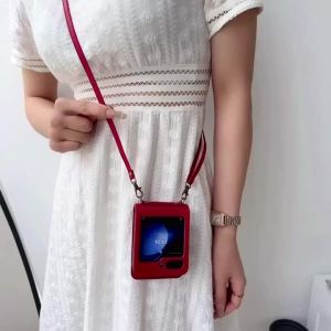 Crossbody Leather Cards Solt Wallet Bag Case for Samsung Galaxy Z Flip 8 7 6 5 4 3 Flip8 Finger Ring Holder Lanyard Pocket Cover