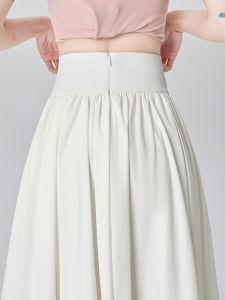White A-Line Midi Skirt Womens Summer New High Waist Slimming Gored Polyester Pleated Skirt Commute Style Korean Version