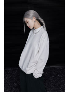 เสื้อยืดคอกลมแขนยาวผ้าฝ้ายแท้สีขาว ทรงหลวม ทรงหลวม ทรงเข้ารูป แฟชั่นฤดูใบไม้ร่วง 2024 เสื้อยืดผู้หญิง ทรงหลวม ทรงเข้ารูป